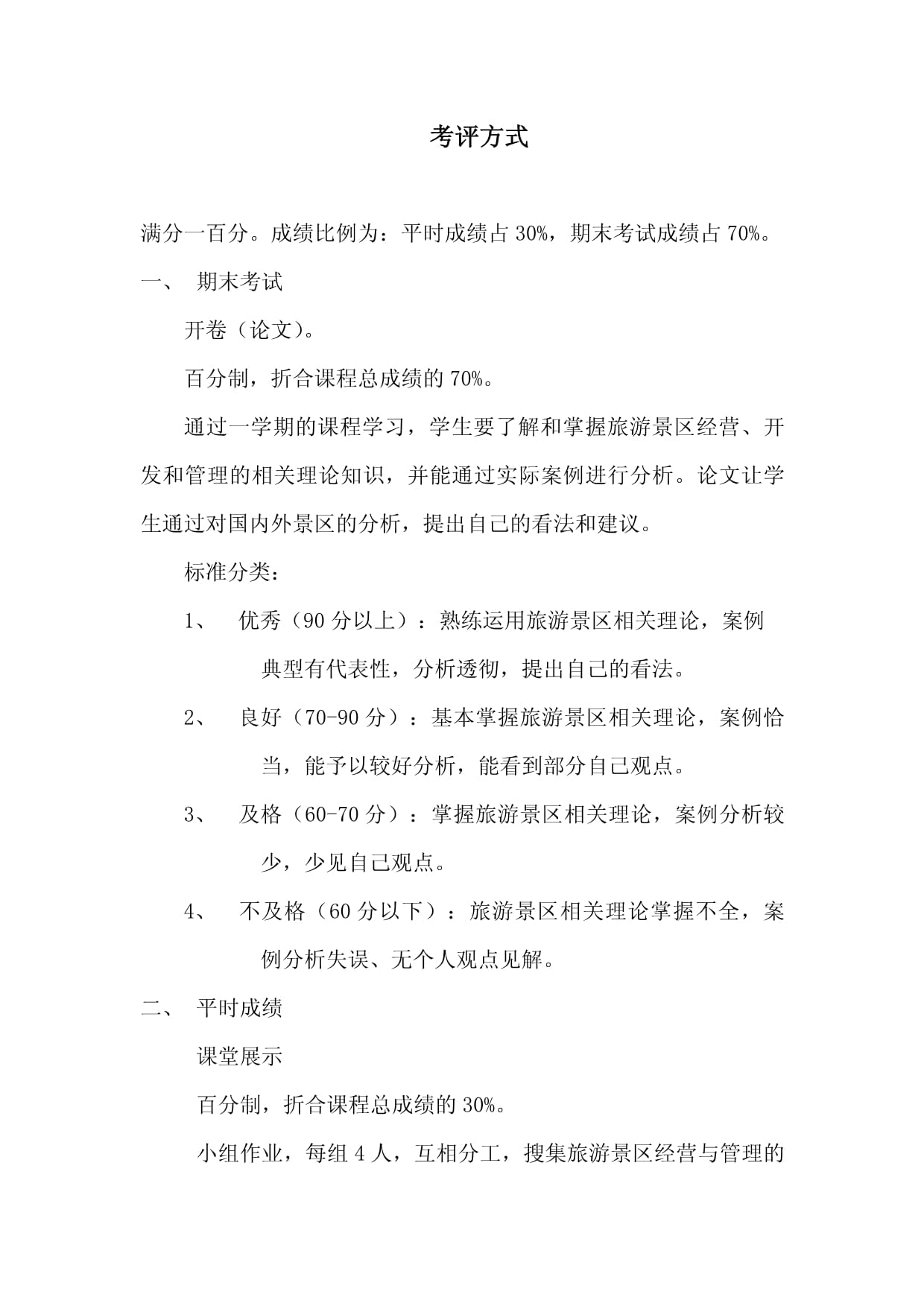 旅游景区经营与管理 考核方式