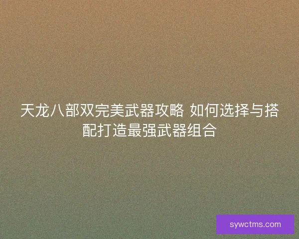 天龙八部双完美武器攻略 如何选择与搭配打造最强武器组合